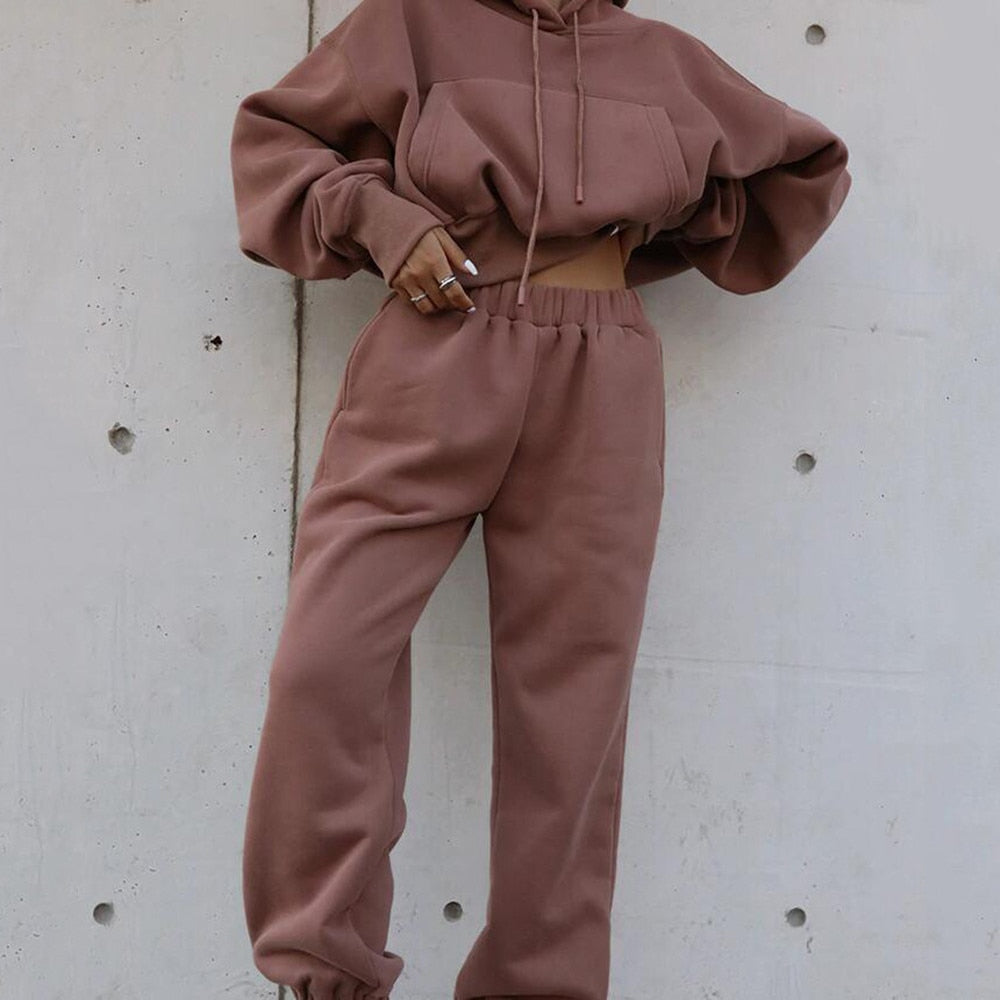 Women Warm Hoodie and Pants Set