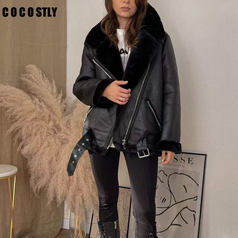 KOA™ Woman's Faux Leather Fur Coat